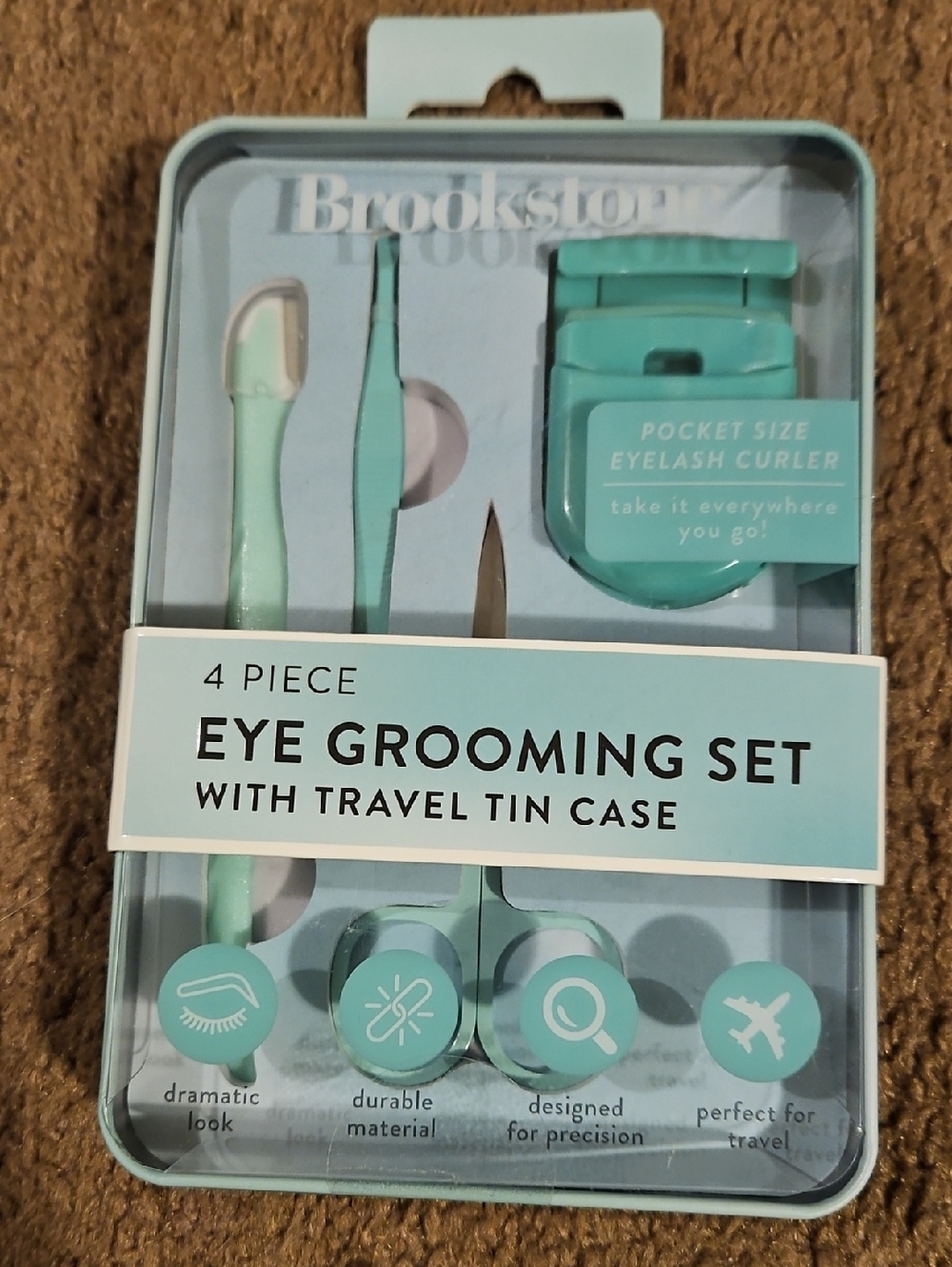 Brookstone Mint Teal 4-Piece Eye Grooming Kit with Travel Tin